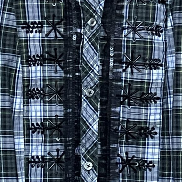 J. Crew Long-Sleeves Top Women's Size S Green Black White Plaid 100% Cotton - Picture 4 of 13